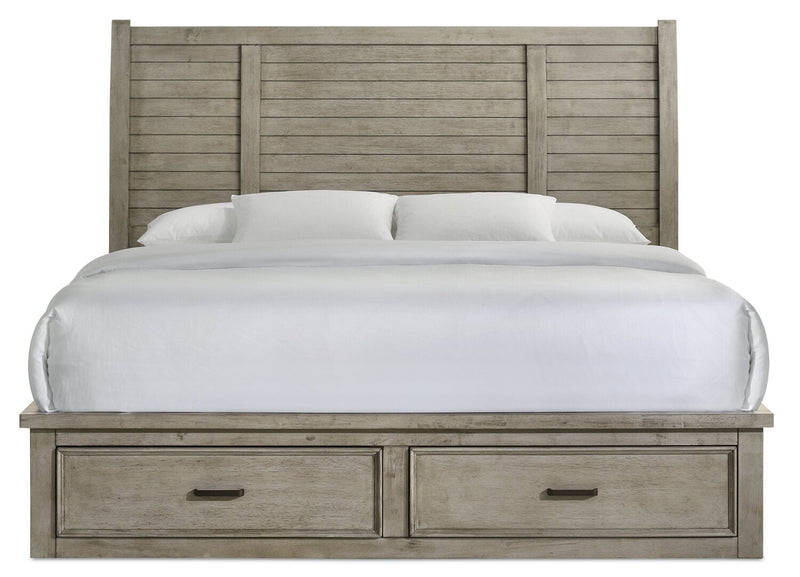 Levi Platform Storage Bed with Headboard & Frame, Wooden, Drift Grey - King Size 