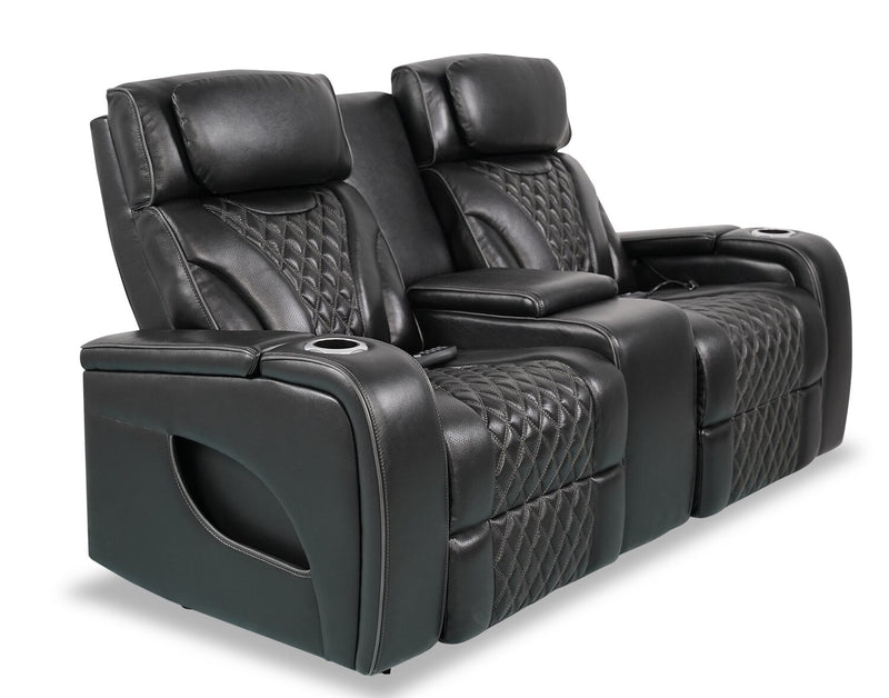 Elite Genuine Leather Power Reclining Loveseat with Massage Function - Black 