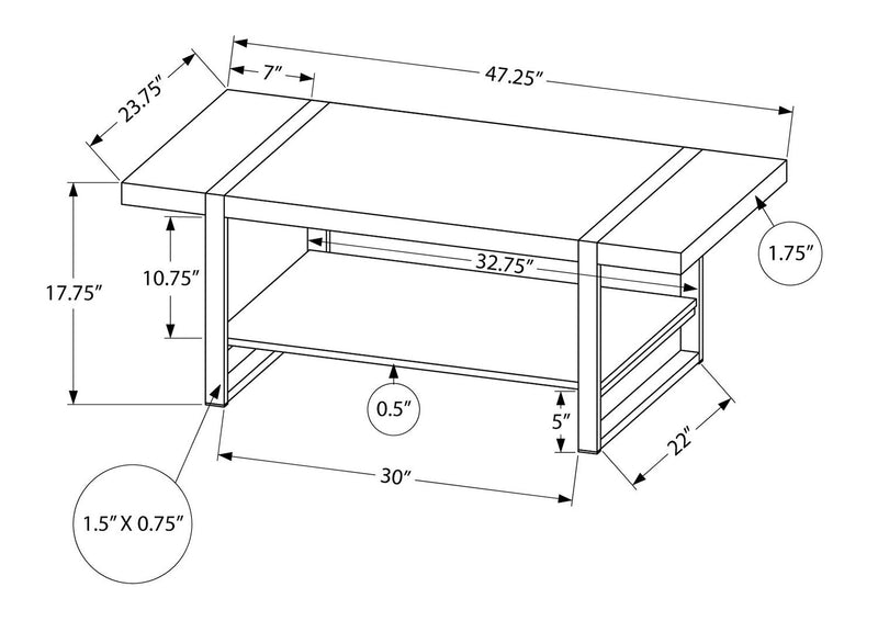 Avery 47.25\" Industrial Coffee Table with Shelf - Black with Black Metal Legs