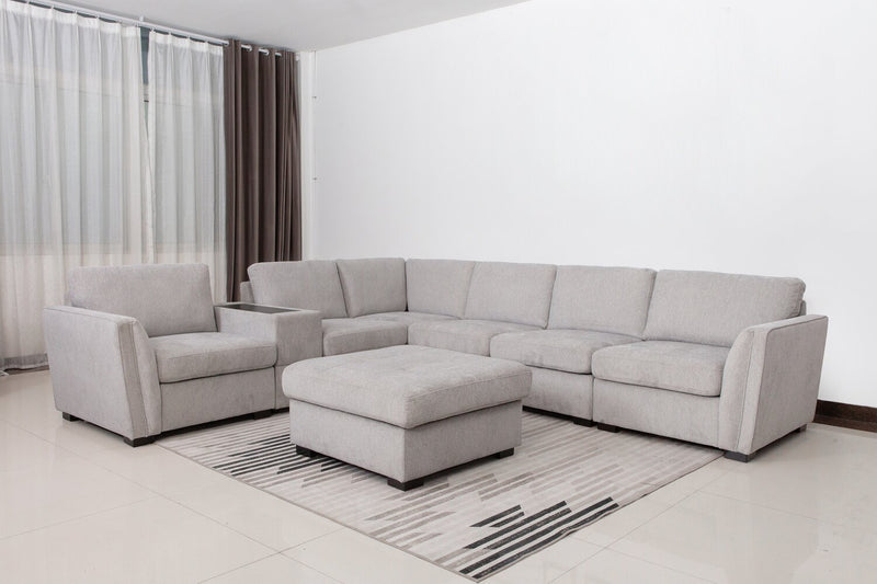 Vault 7-Piece Sectional with Five Storage Chairs and Storage USB Console - Grey