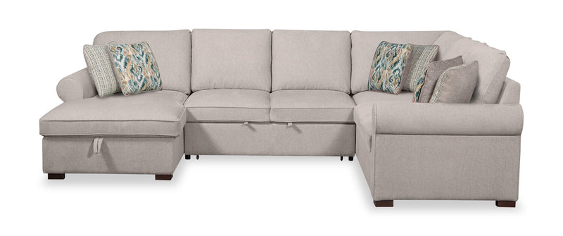 Haven 4-Piece Chenille Left-Facing Sleeper Sectional - Grey 