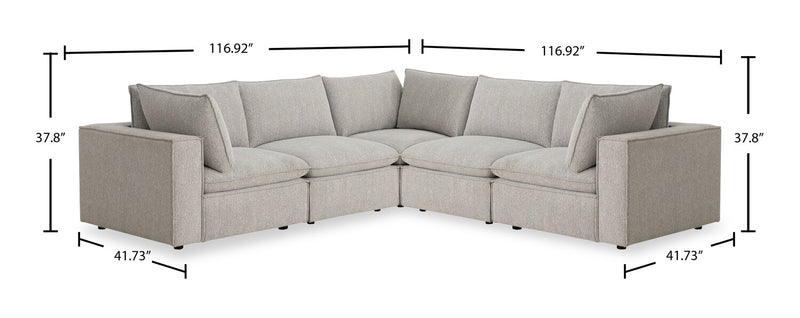 Fusion Modular 5-Piece Silver Grey Chenille Fabric Sectional with Removable Feather Down Back Cushions