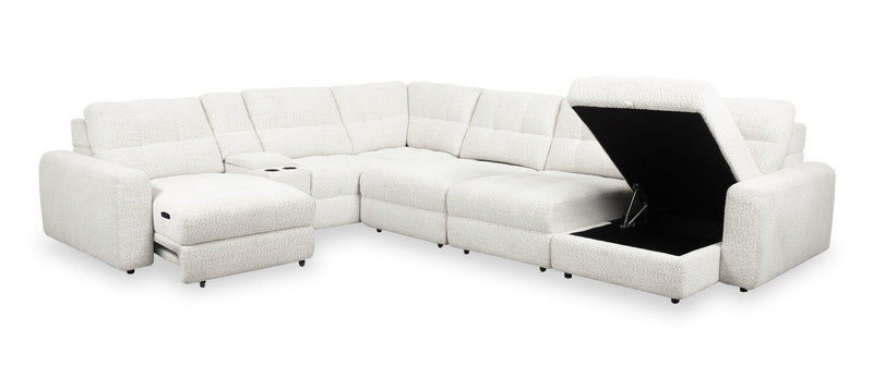 Scott Living Elevate Modular 7-Piece Right-Facing Beige Chenille Fabric Sectional with Power Sliding