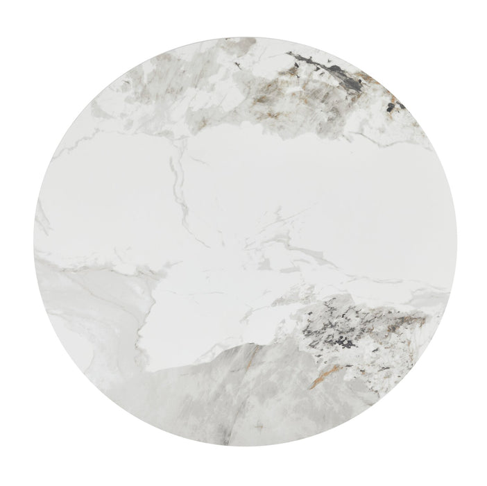 Alwin Dining Table with White Sintered Stone Top, 47.25\"W Round - White & Brown