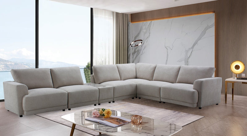 Voyage Modular 7-Piece Fabric Sectional with Console and Removable Back Cushions – Beige