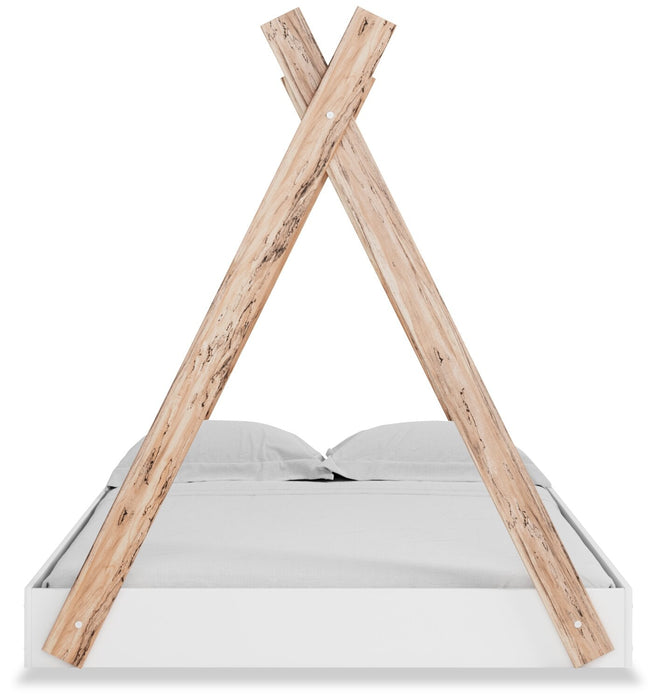 Wolf Platform Tent Bed for Kids, Two-tone White & Natural - Full Size 