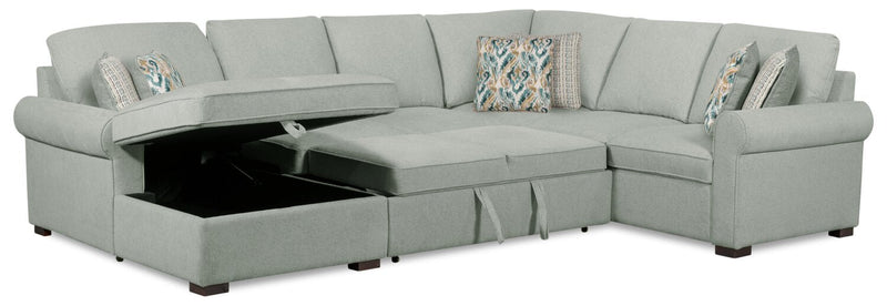 Scott Living Haven 3-Piece Left-Facing Chenille Fabric Sleeper Sectional with Storage Chaise - Seafoam Blue 