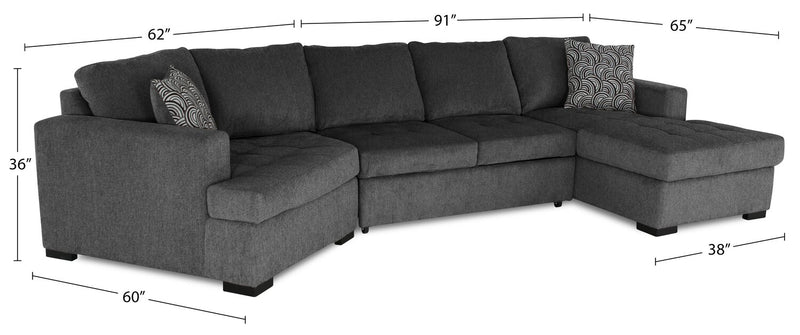 Legend 3-Piece Left-Facing Chenille Cuddler Sleeper Sectional with Chaise - Pepper 