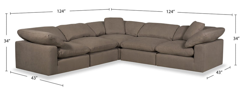 Eclipse Modular 5-Piece Linen-Look Fabric Sectional with Reversible Feather Down Cushions - Slate Grey 