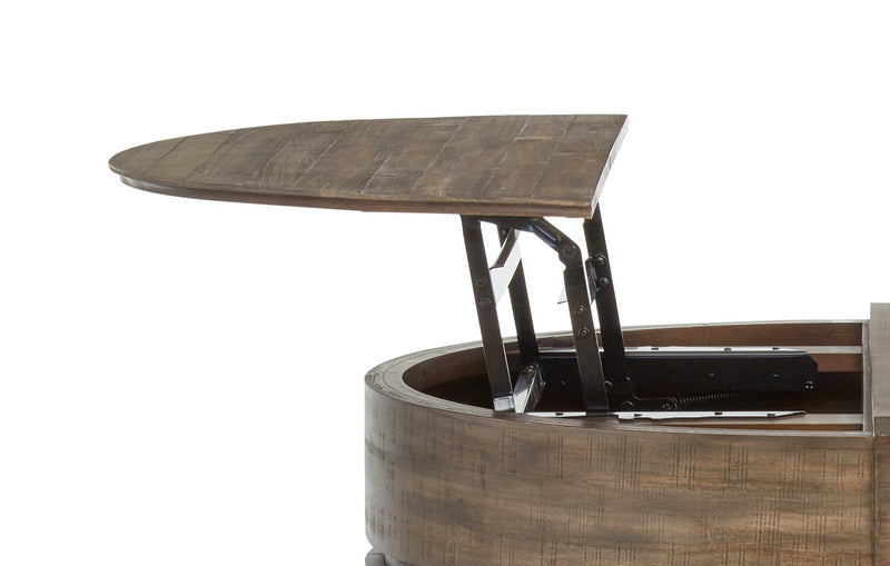 Elm 40” Round Rustic Pine Lift Top Coffee Table with Casters - Brown