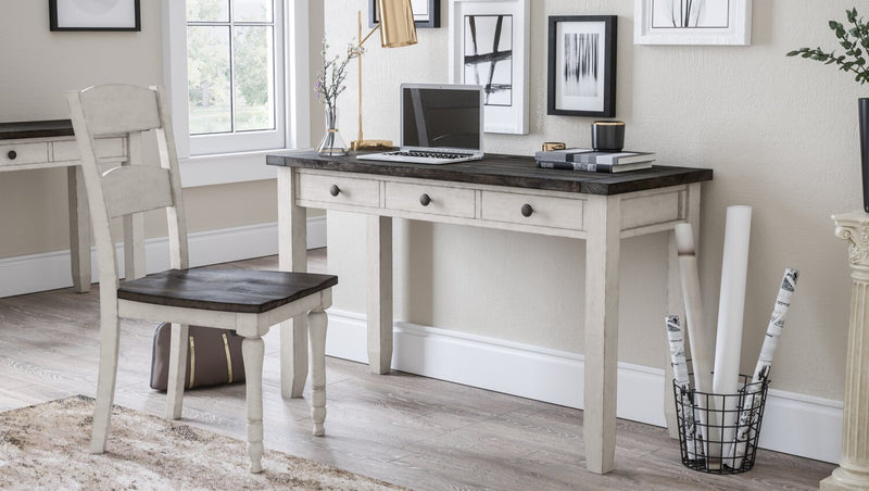 Madison County 50\" Office Office Desk with 3-Drawers - Vintage White with Barnwood Brown 