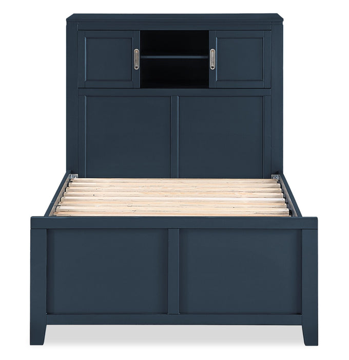 Quinn Twin Bookcase Bed with Desk - Blue