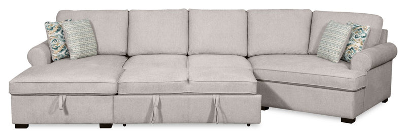 Scott Living Haven 3-Piece Right-Facing Chenille Fabric Cuddler Sleeper Sectional with Storage Chaise - Grey