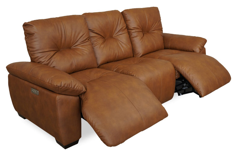 Bello 91.7\" Leather-Look Fabric Power Reclining Sofa with Power Headrest - Brown