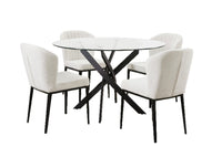 Zoe 5pc Dining Set with Table & 4 Chairs, Glass Top, Metal Geometric Base, 47