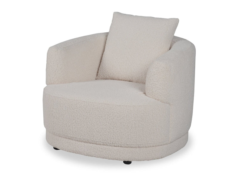 Primo Moon 35.8\" Wooly Almond White Fabric Curved Chair with Accent Pillow