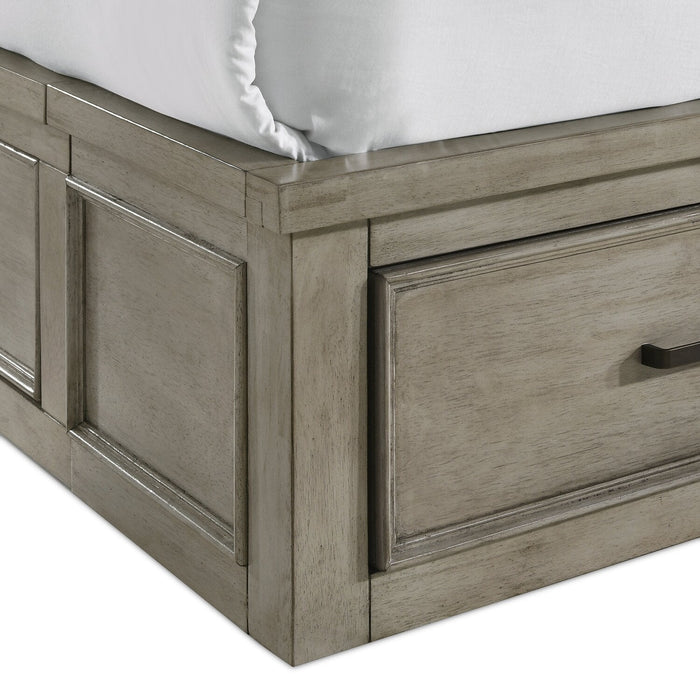 Levi Platform Storage Bed with Headboard & Frame, Wooden, Drift Grey - Queen Size 