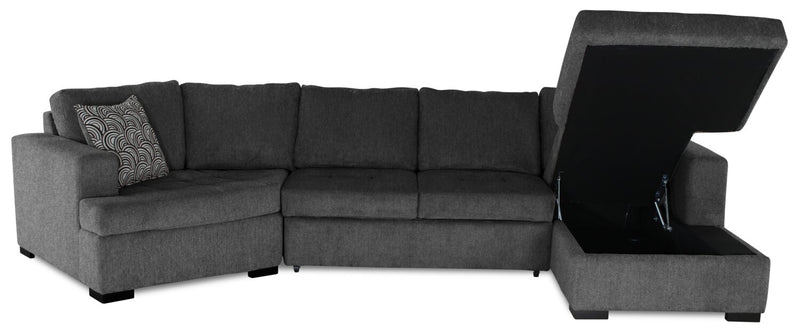 Legend 3-Piece Left-Facing Chenille Cuddler Sleeper Sectional with Chaise - Pepper 