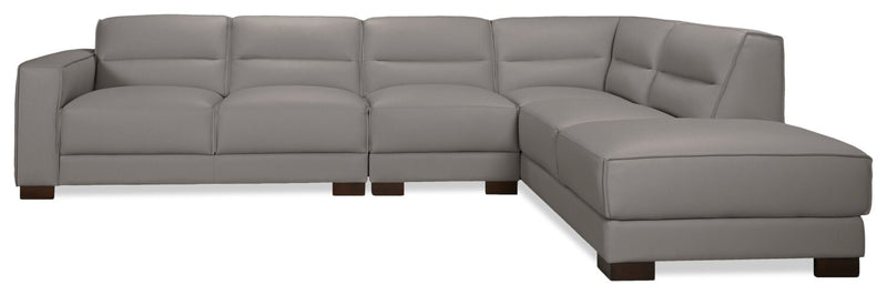 Citadel 3-Piece Right-Facing Top-Grain Genuine Leather Sectional with Rubberwood Legs - Grey