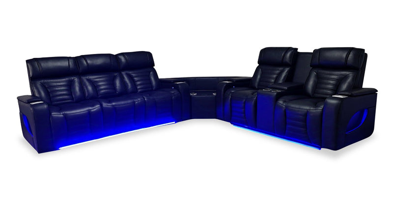 Zen 3-Piece Black Faux Leather Power Reclining Massage Sectional with Refrigerator and Drop-Down Console