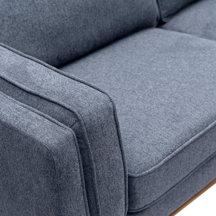 Kort & Co. Kassia 80\" Blue Linen-Look Fabric Condo-Size Sofa with Wood Base and Legs