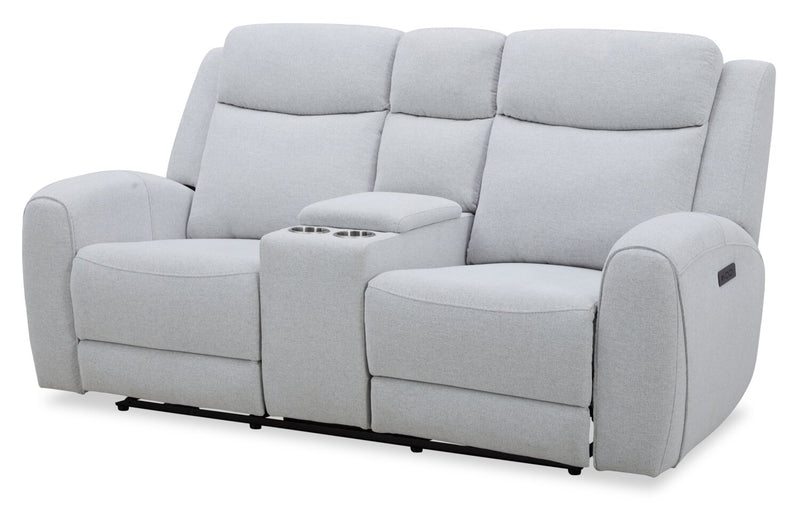 Reign 78\" Bronco Stone Grey Fabric Power Reclining Loveseat with Storage Console 