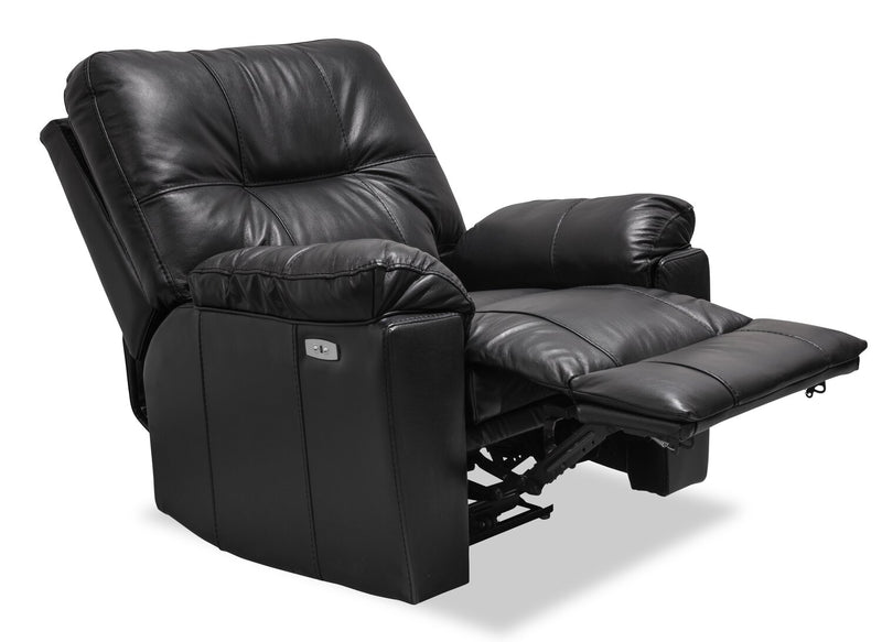 Canadian Made Dawson 40\" Genuine Leather Power Reclining Chair with USB Port - Black
