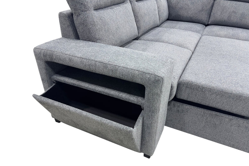 Coast 3-Piece Right-Facing Fabric Sleeper Sectional with Storage and Ottoman – Smoke
