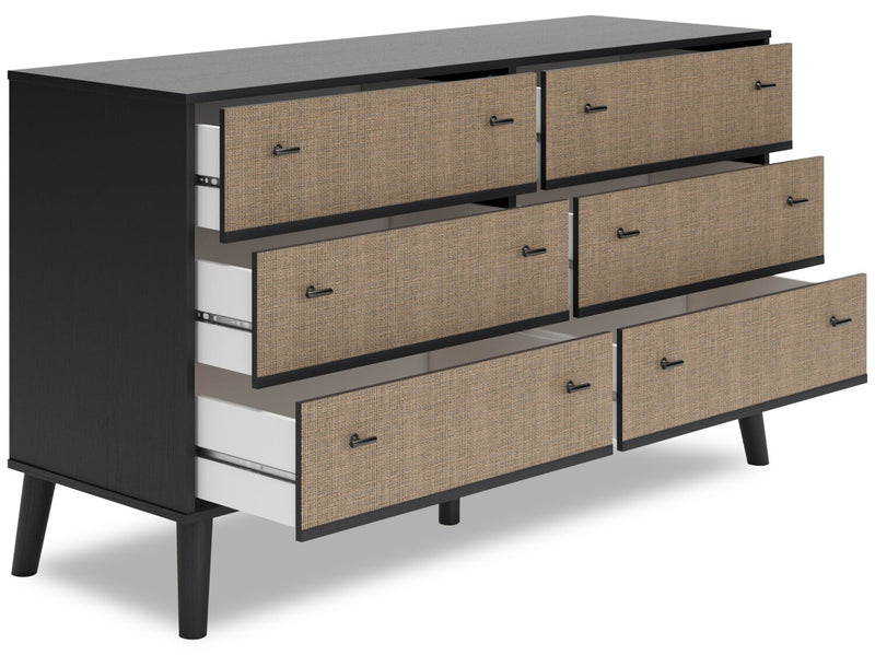 Kylo Bedroom 6-Drawer Dresser, 59\"W x 33.9\"H, Modern Mid-Century - Two-tone Black & Beige 