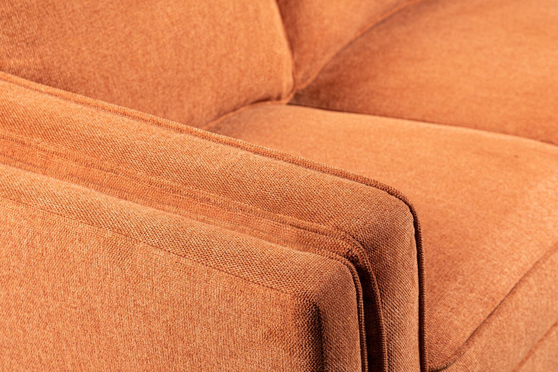 Kort & Co. Kassia 90.6\" Linen-Look Fabric Sofa with Wood Base and Legs - Orange 