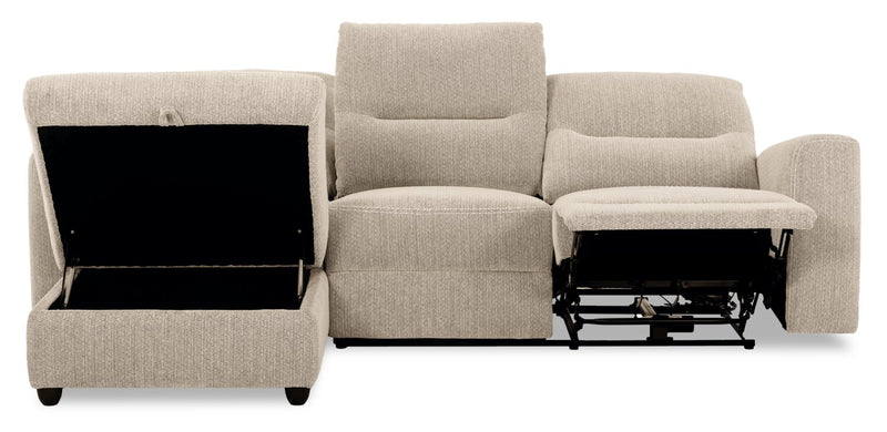 Meadow 2-Piece Left-Facing Taupe Chenille Fabric Power Reclining Sectional with Storage Chaise