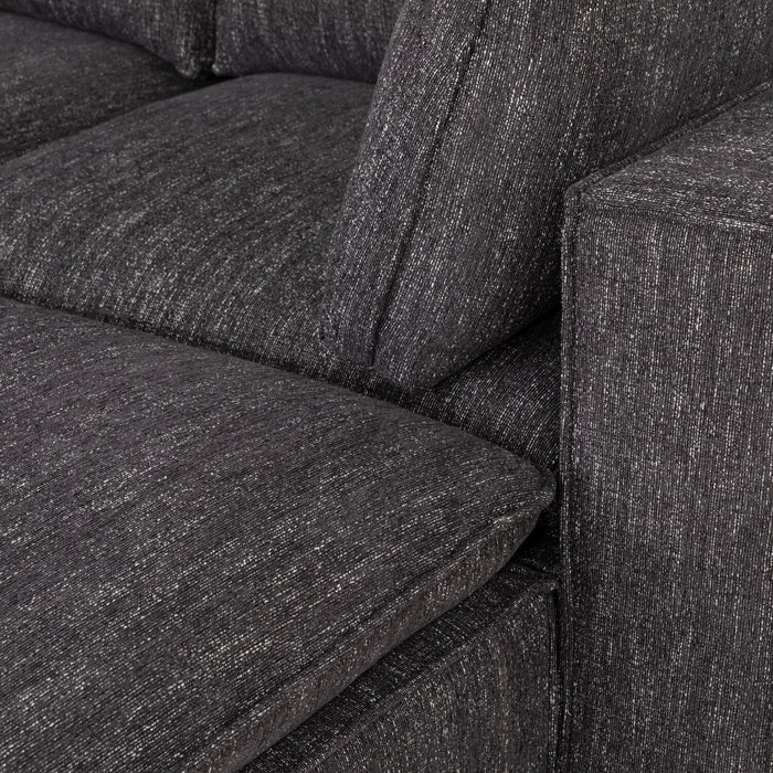Fusion Modular 4-Piece Charcoal Grey Chenille Fabric Sectional with Feather Down Cushions and Ottoman