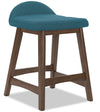 Jovi Counter-Height Stool with Linen-Look Fabric, 24\"H, Wood - Blue 