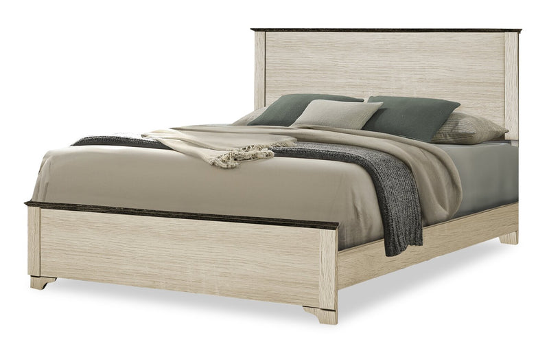 Clara Panel Bed with Headboard & Frame, Bleached Oak & Brown - Queen Size