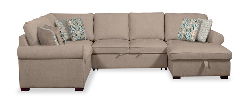 Haven 4-Piece Chenille Right-Facing Sleeper Sectional - Taupe