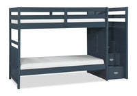 Quinn Bunk Bed with Built-in Staircase Dresser & Guard Rail for Kids, Blue - Twin/Twin 