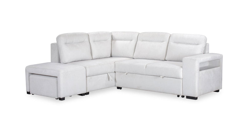 Primo Coast 3-Piece Left-Facing Ivory White Fabric Sleeper Sectional with Storage Chaise and Storage Armrest