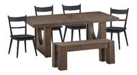 Kort & Co. Sol 6pc Dining Set with Table, Bench & 4 Chairs, Pedestal Base, 78