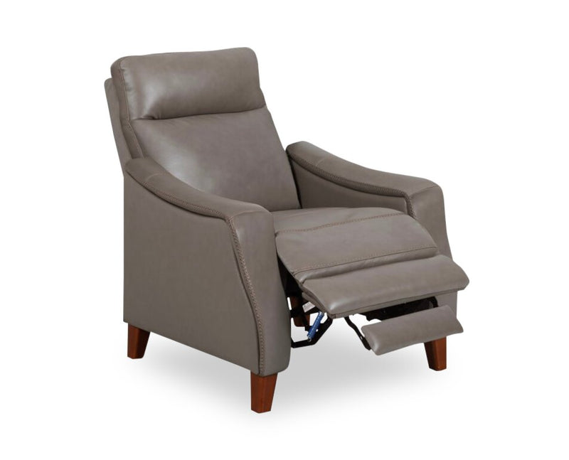 Natalie 32.5\" Grey Top-Grain Genuine Leather Pushback Reclining Chair with Wood Legs