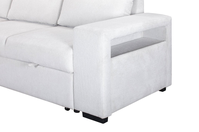 Primo Coast 3-Piece Left-Facing Ivory White Fabric Sleeper Sectional with Storage Chaise and Storage Armrest
