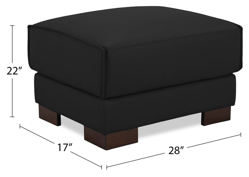 Citadel 28\" Top-Grain Genuine Leather Ottoman with Wood Legs - Black 