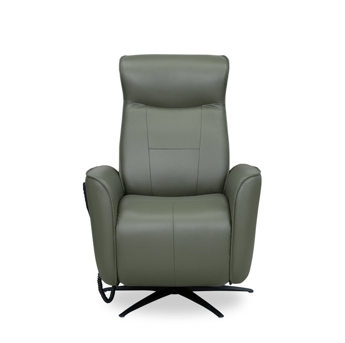 Serene 31\" Green Genuine Leather Power Reclining Massage Chair with Power Headrest and Heated Seat