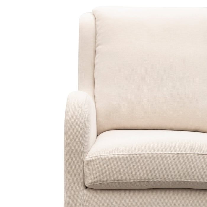 Ellie 29\" Beige Linen-Look Fabric Swivel Glider Accent Chair with Wingback and Recessed Arms 