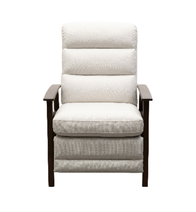Bree 28.5\" Beige Linen-Look Fabric Pushback Reclining Accent Chair with Wood Armrests and Legs