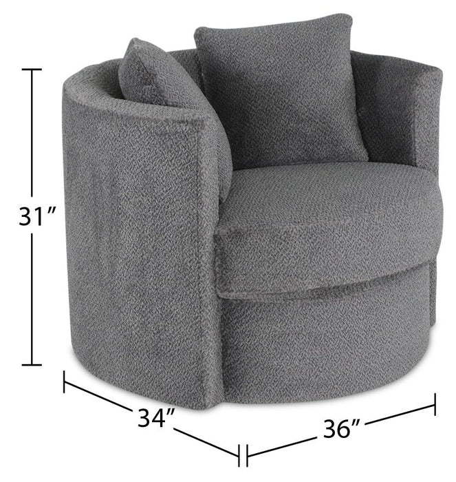 Made in Canada Petite 36\" Chenille Fabric Swivel Cuddler Accent Chair - Teddy Nightfall Grey 