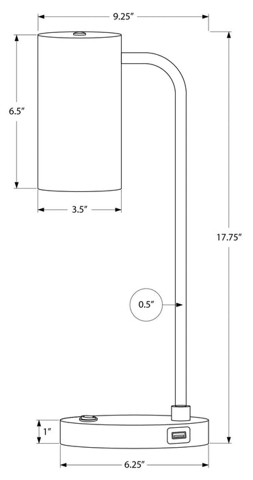 18\" Grey Metal Desk/Task Lamp with USB Charging