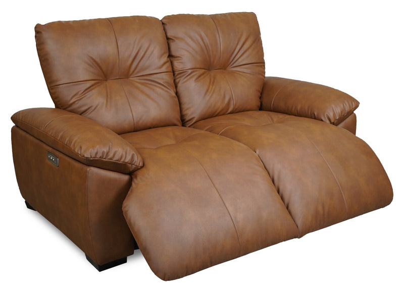 Bello 67\" Leather-Look Fabric Power Reclining Loveseat with Power Headrest- Brown
