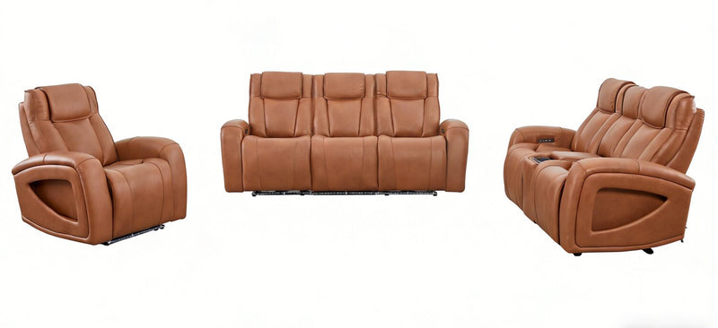 Shaquille O’Neal Home Titan 92\" Genuine Leather Power Reclining Sofa with Shaq-o-pedic Comfort – Earth