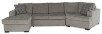 Made in Canada Legend 3-Piece Right-Facing Chenille Fabric Cuddler Sleeper Sectional with Chaise - Platinum Beige 
