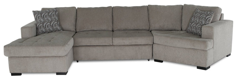 Legend 3-Piece Right-Facing Chenille Cuddler Sleeper Sectional with Chaise - Platinum 